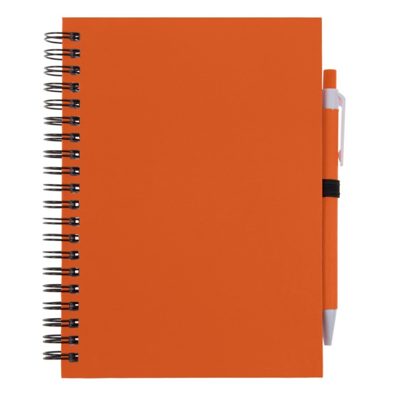 Блокнот примерно формата а5 с шариковой ручкой