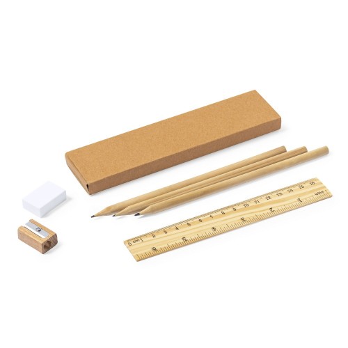 Школьный набор, пенал, 3 карандаша, линейка, ластик и точилка