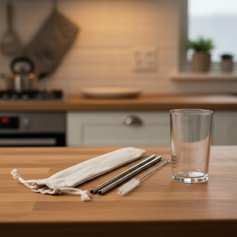 Набор многоразовых питьевых трубочек, 2 шт. с щеткой для чистки