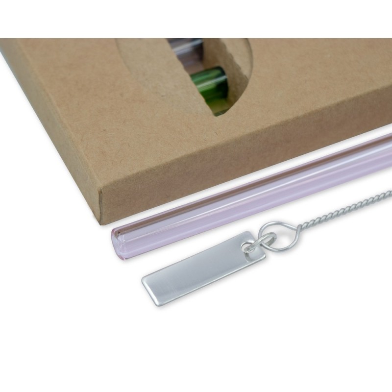 Домашний набор стеклянных многоразовых питьевых трубочек BRIGHT, 4 шт., в комплекте щетка для чистки с пластиной для персонализации | Lea