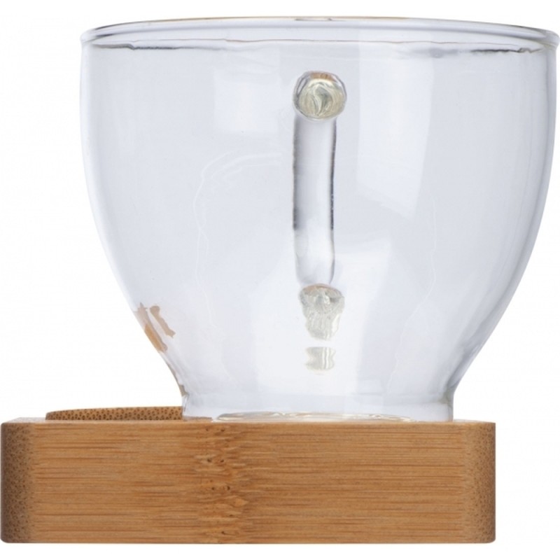 Бамбуковый поднос с ложкой и стеклянной чашкой