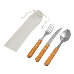 Набор столовых приборов ECO TRIP, в хлопковой сумочке, коричневый, серебристый