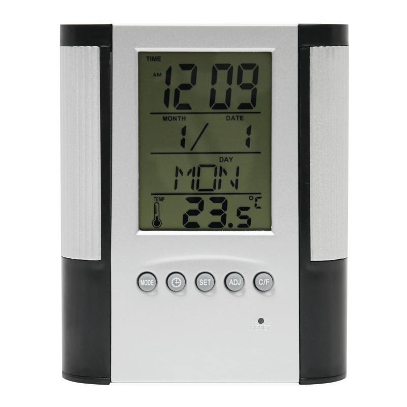 Подставка для ручек с многофункциональными часами BUTLER, черная, серебристая