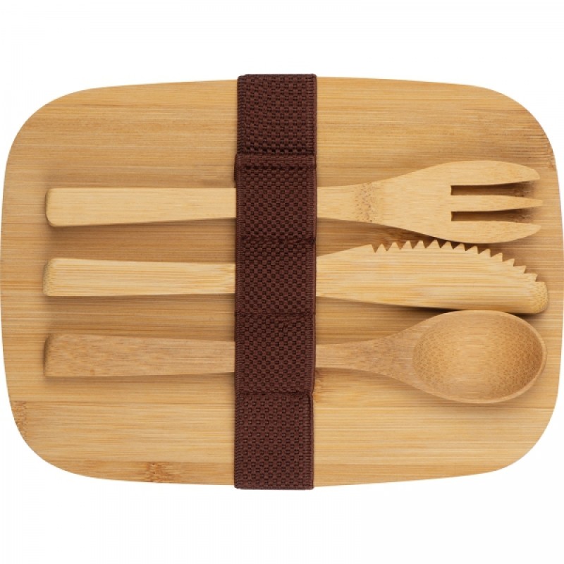 Ланч-бокс с приборами и бамбуковой крышкой