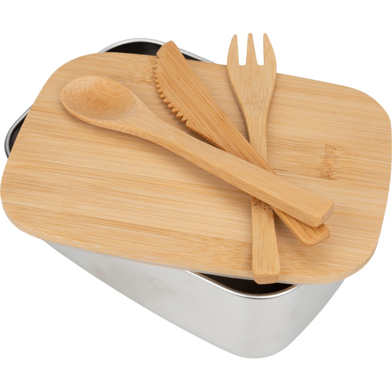 Ланч-бокс с приборами и бамбуковой крышкой