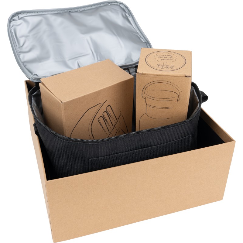 Подарочный набор с бутылкой для питья, ланч-боксом и джутовой сумкой-холодильником