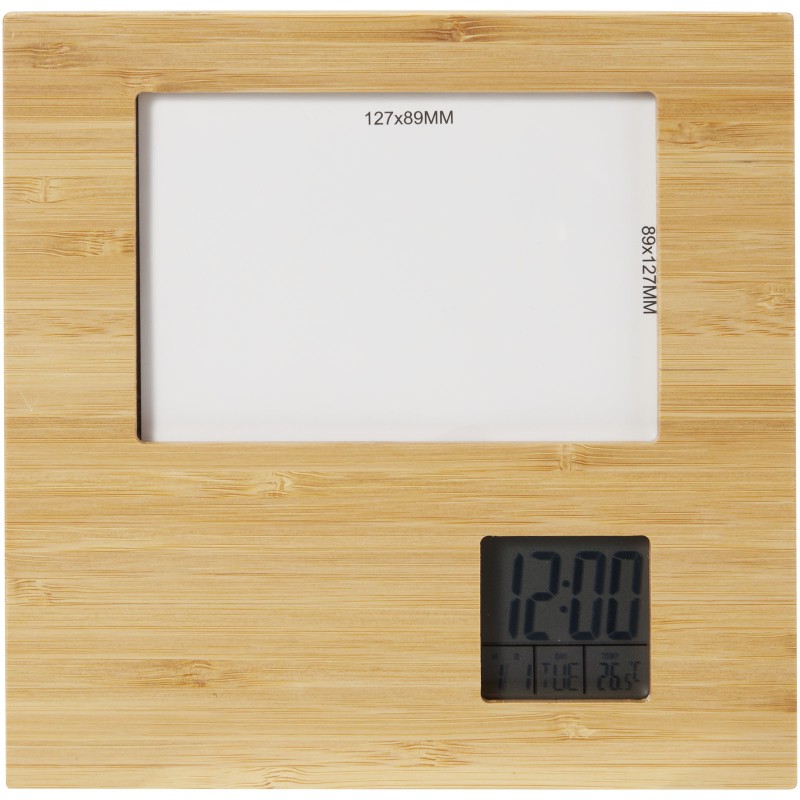 Бамбуковая рамка для фотографий с метеостанцией